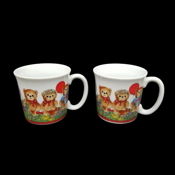 Vtg Lucy Rigg Lucy and Me Bear Plates with 2 Coffee Cups Mugs Made in Italy - Picture 10 of 13